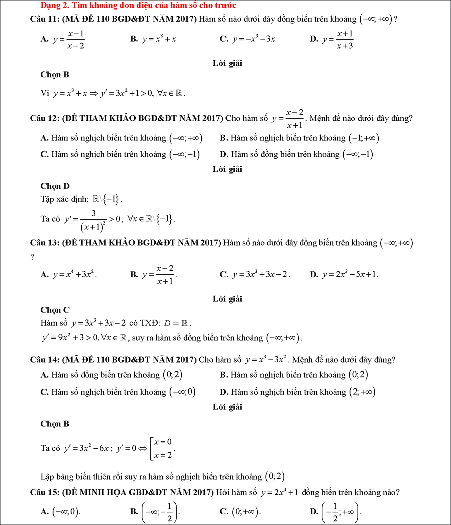 Các dạng bài tập biện luận tham số m để hàm số đơn điệu 5