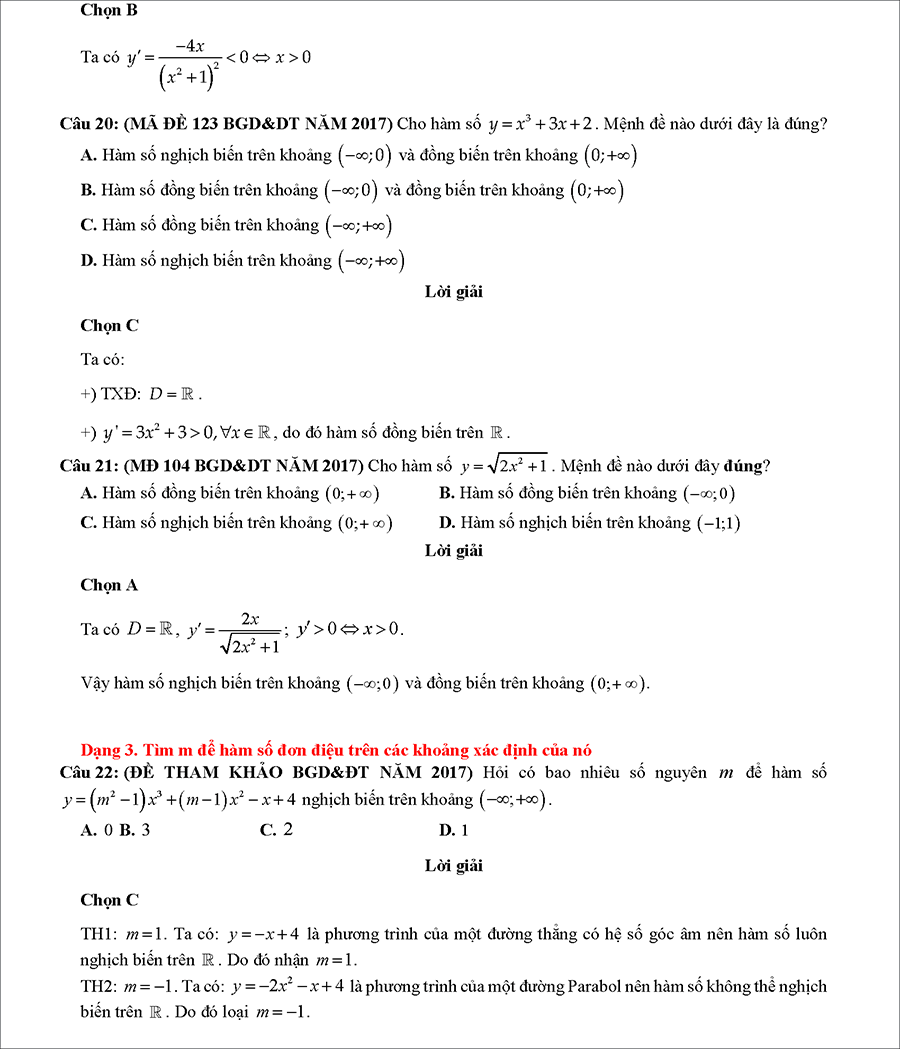 Các dạng bài tập biện luận tham số m để hàm số đơn điệu 7