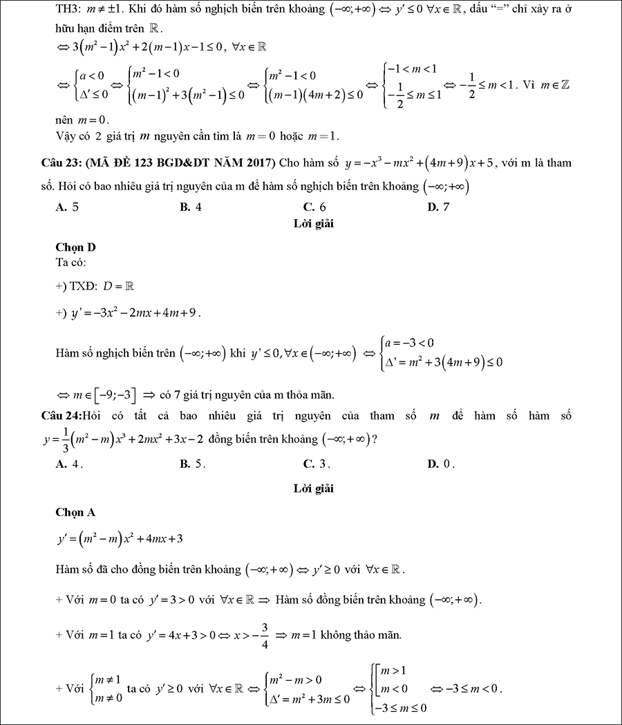 Các dạng bài tập biện luận tham số m để hàm số đơn điệu 8