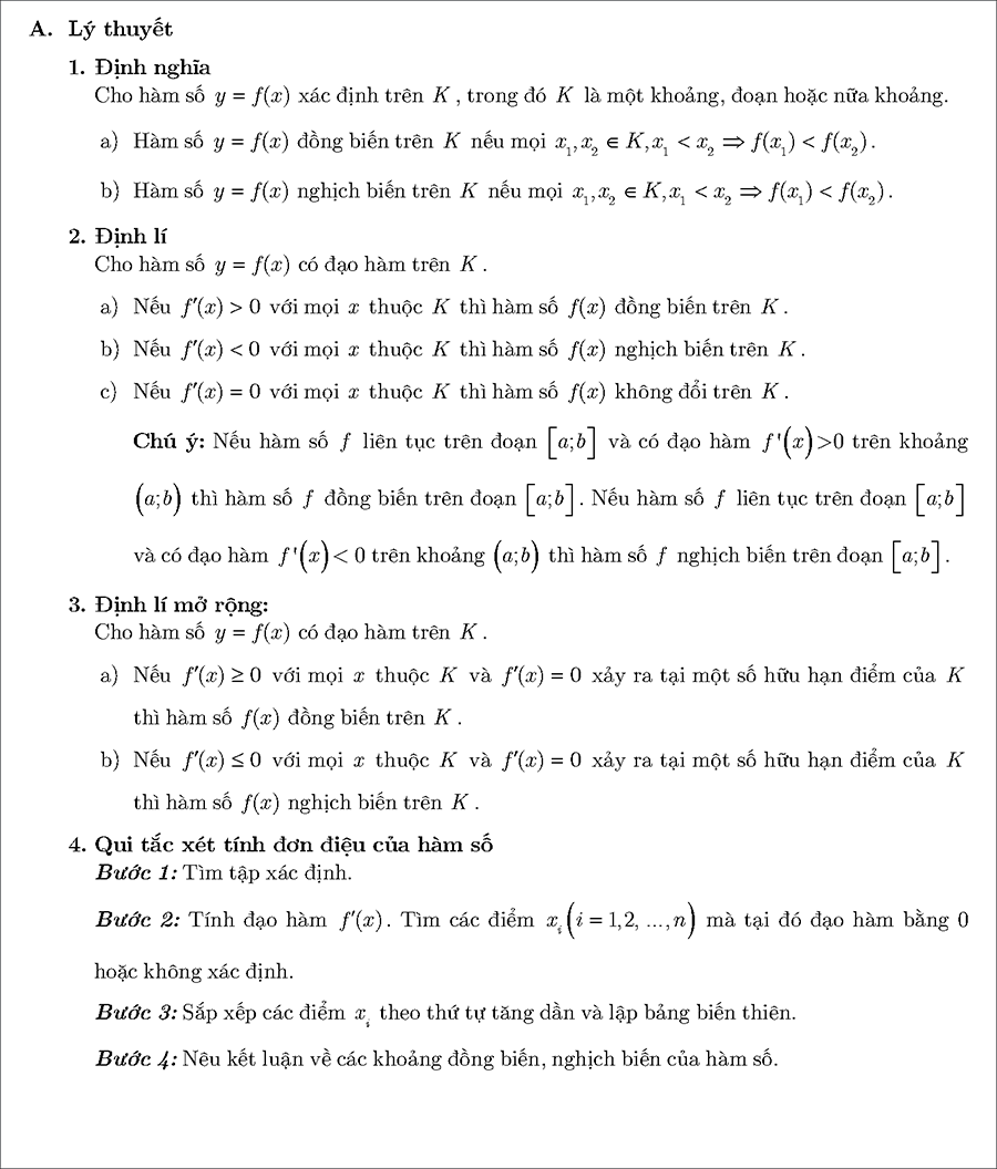Sự đồng biến và nghịch biến của hàm số 1