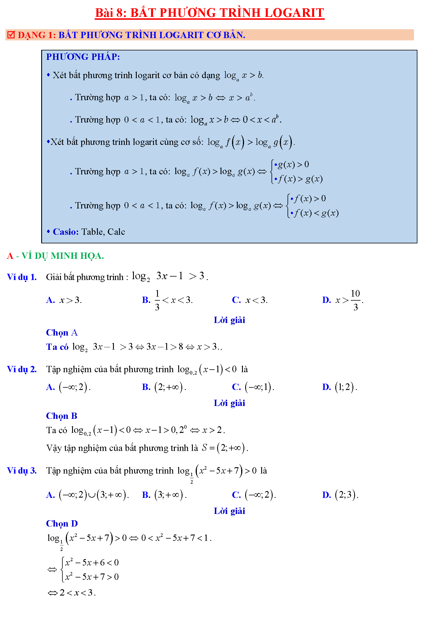 Tài liệu về bất phương trình mũ, logarit 12