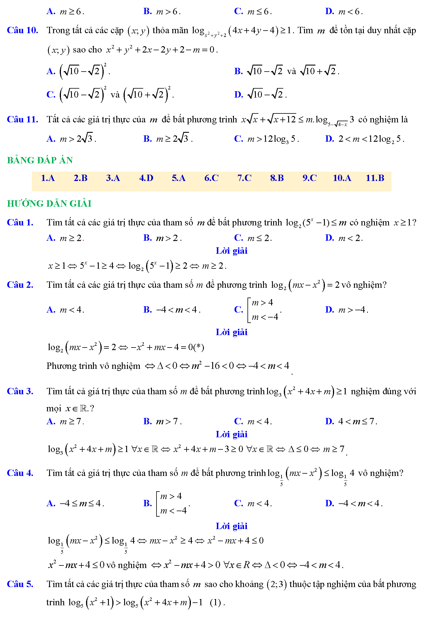 Tài liệu về bất phương trình mũ, logarit 19