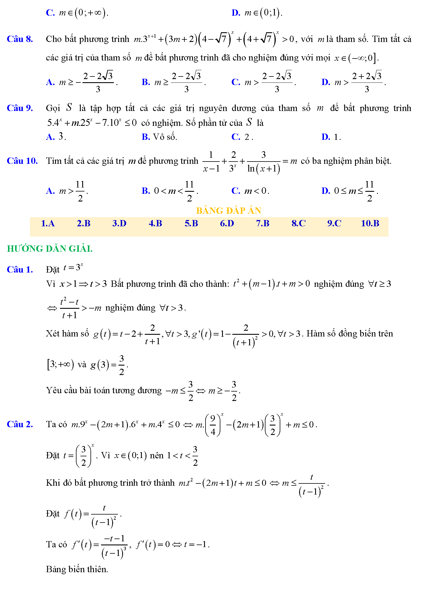 Tài liệu về bất phương trình mũ, logarit 7