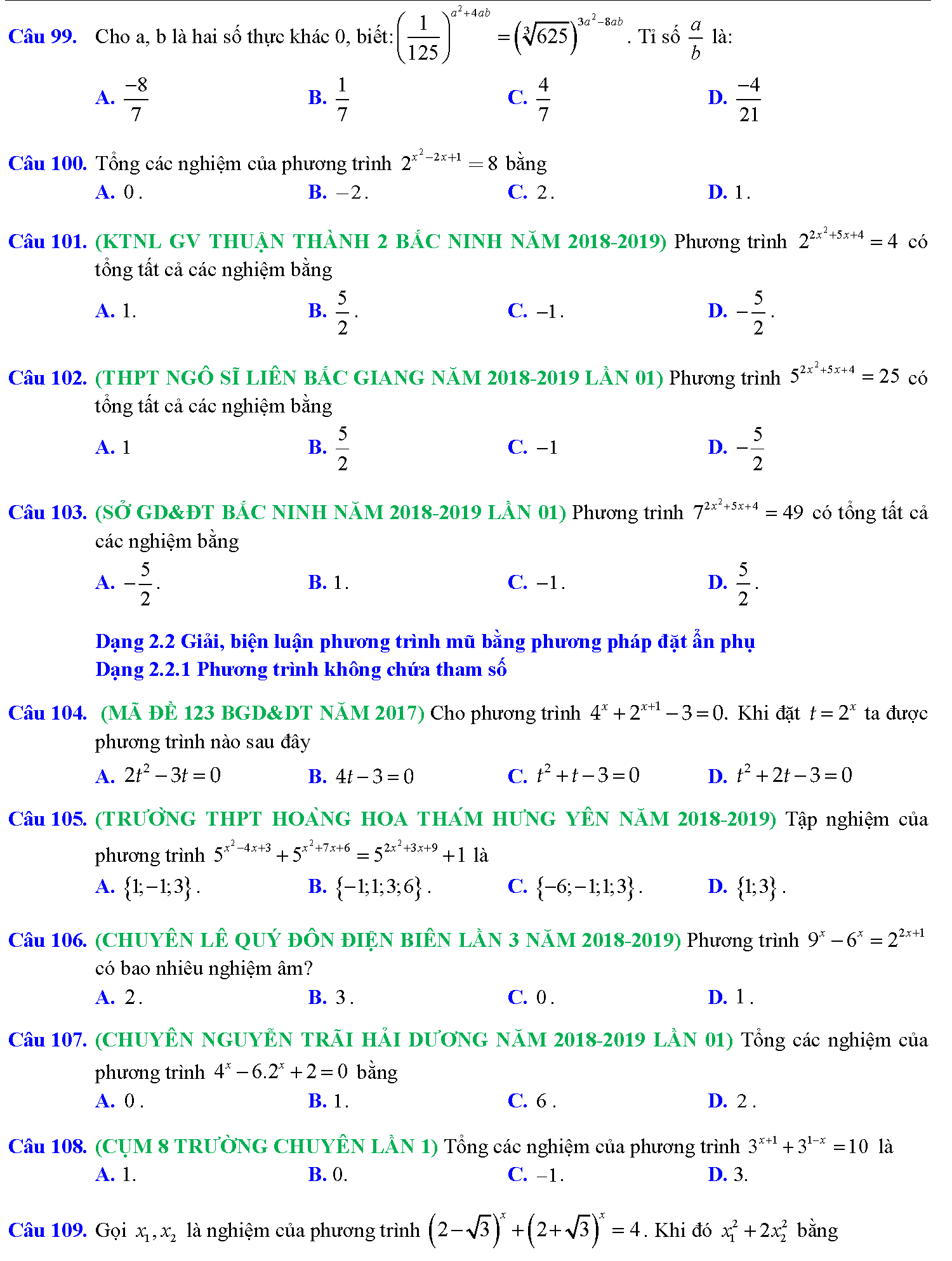 Phương trình mũ, phương trình logarit trong kỳ thi THPTQG 13
